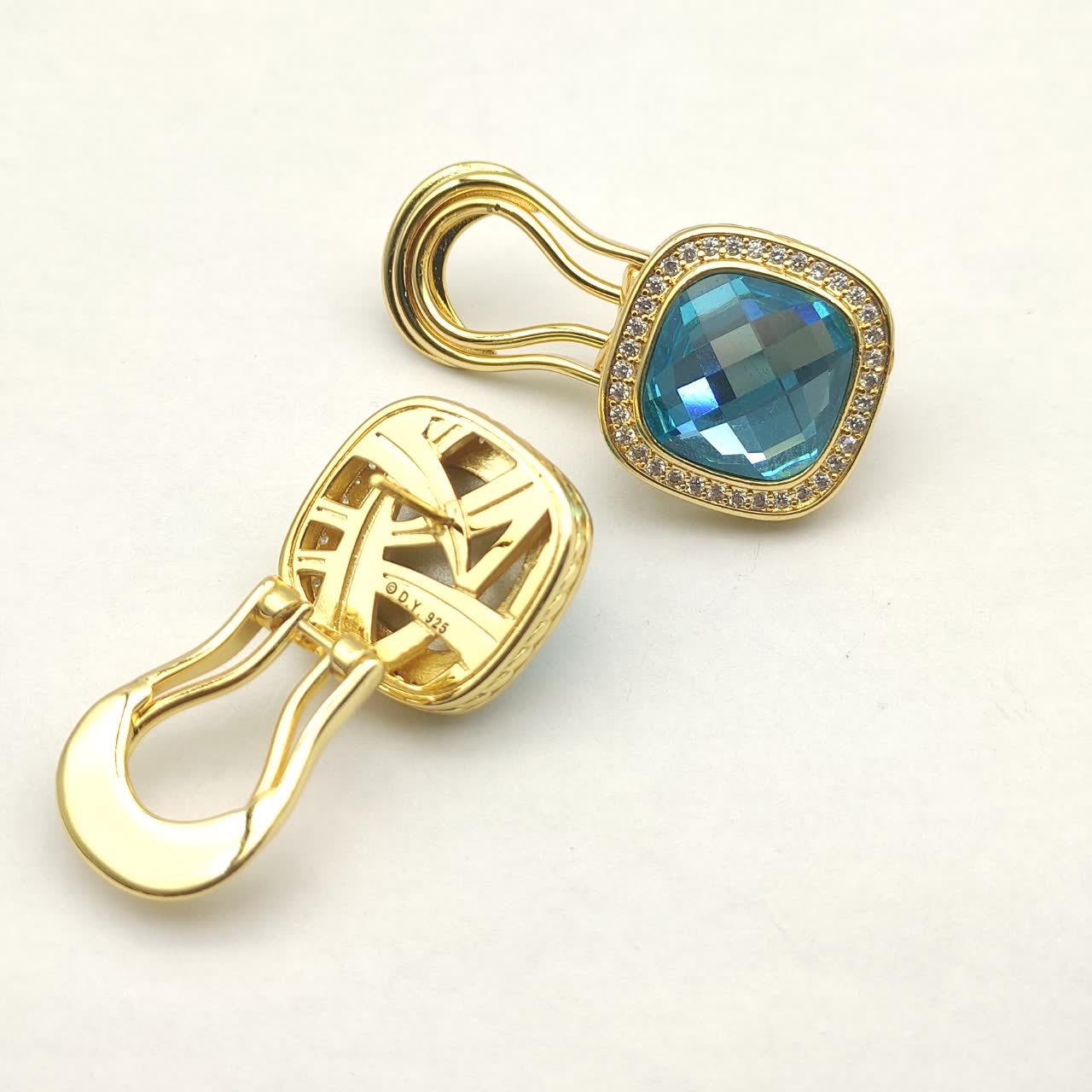 David Yurman Blue Topaz and Diamond Albion Clip-On Earrings
